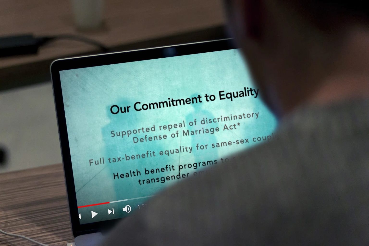 Screenshot of a corporate video called “Out at Work” about Biogen’s LGBTQ community and allies.